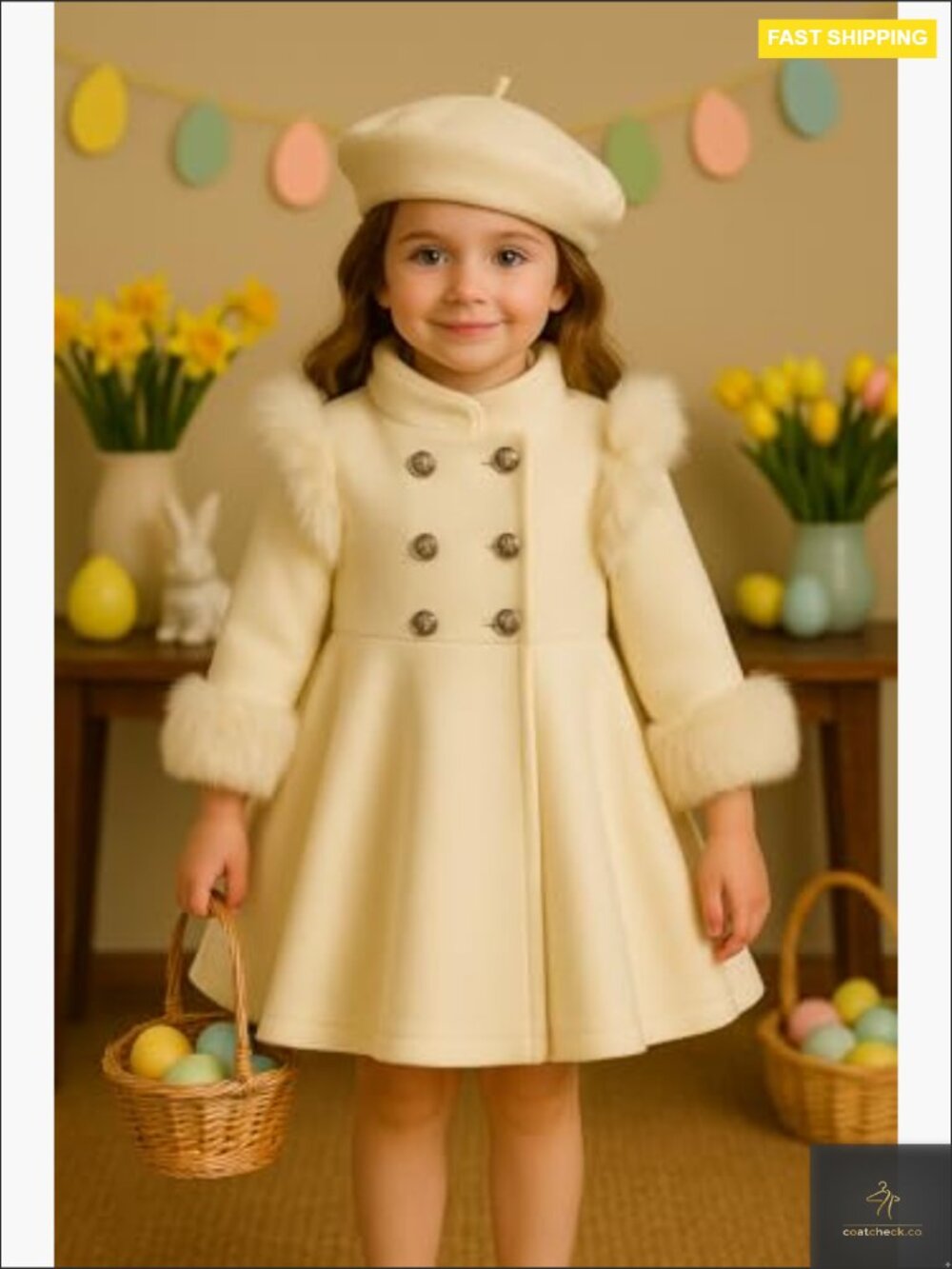 Toddler Double Breasted Faux Fur Dress Coat Peacoat Elegant Birthday Outfit - Picture 3 of 7